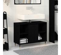 ULUYYUC Commode de salle de bain en bois noir - Charge maximale : 80 kg - Buffet moderne avec 1 porte et pieds de 15 cm - Pour petite salle de bain, couloir, cuisine