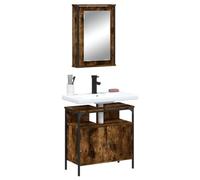 ULUYYUC Ensemble de 2 meubles de salle de bain en chêne fumé avec armoire à miroir et meuble sous-vasque 60 x 30 x 60 cm - Bois de chêne fumé - Design moderne et peu encombrant - Pour petites salles