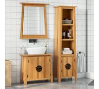 ULUYYUC Ensemble de 2 meubles de salle de bain en pin massif vintage 70 x 32 x 63 cm et 48 x 32 x 170 cm, meuble sous-vasque avec armoire haute, beaucoup d'espace de rangement, pour petite salle de