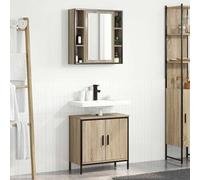 ULUYYUC Ensemble de 2 meubles de salle de bain Sonoma en chêne crème mat avec miroir mural et lavabo - Grand espace de rangement - Meuble de salle de bain - Meuble sous-lavabo pour petites et grandes
