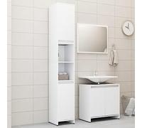 ULUYYUC Ensemble de 3 meubles de salle de bain blanc brillant 60 cm, miroir, armoire haute de 183 cm, meuble sous-vasque, en bois dérivé du bois, petite salle de bain et WC d'invités