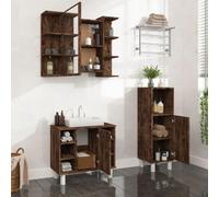 ULUYYUC Ensemble de 3 meubles de salle de bain en chêne fumé avec armoire suspendue à miroir, 60 x 32 x 53,5 cm, meuble de salle de bain design moderne pour petites salles de bains et WC d'invités