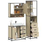ULUYYUC Ensemble de 3 meubles de salle de bain en chêne Sonoma 65 x 33 x 60 cm Matériau bois avec armoire à miroir et armoire haute Design moderne robuste et résistant à l'humidité pour petites salles