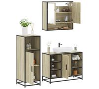 ULUYYUC Ensemble de 3 meubles de salle de bain en chêne Sonoma avec cadre en métal 65 x 20 x 60 cm, 80 x 33 x 60 cm et 35 x 37,5 x 100 cm, ensemble de salle de bain moderne, aspect bois, pour petites