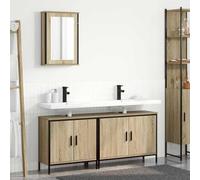 ULUYYUC Ensemble de 3 meubles de salle de bain en chêne Sonoma MDF mat 60 cm de haut 4 portes Montage mural Peu encombrant Design moderne pour petites salles de bain appartement et WC d'invités
