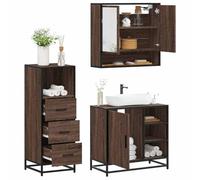 ULUYYUC Ensemble de 3 meubles de salle de bain - Marron chêne - 65 x 20 x 60 cm - Matériau à base du bois et métal - Armoire à miroir - Meuble sous-lavabo - Armoire de salle de bain pour petites