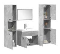 ULUYYUC Ensemble de 4 meubles de salle de bain gris béton 60 x 38,5 x 46 cm en matériau dérivé du bois avec lavabo et miroir, espace de rangement complet pour petites salles de bains, couloir, invités