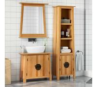 ULUYYUC Ensemble de meubles de salle de bain 3 pièces 70 x 32 x 63 cm - En pin massif - Look vintage - Armoire haute et miroir - Pour petites salles de bains, WC et couloir