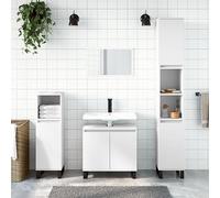 ULUYYUC Ensemble de meubles de salle de bain 3 pièces en bois blanc 58 x 33 x 60 cm avec pieds en métal, armoire de salle de bain moderne et solution de rangement, armoire à pharmacie et buffet haut