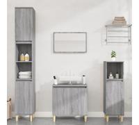 ULUYYUC Ensemble de meubles de salle de bain 3 pièces - Gris Sonoma - 58 x 33 x 60 cm - Meuble sous lavabo + armoires sur pied 190/100 cm - Petit et grand
