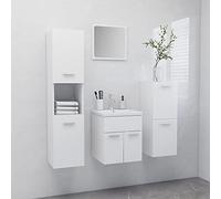 ULUYYUC Ensemble de meubles de salle de bain, blanc, 5 pièces, avec armoire haute de 130 cm et armoire midi de 80 cm, lavabo moderne en céramique, bord de 4 cm, peu encombrant, pour petite salle de