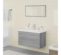 ULUYYUC Ensemble de meubles de salle de bain gris Sonoma - 80 x 39,5 x 45 cm - Meuble sous-vasque avec miroir et lavabo en céramique - Design moderne - Robuste et durable - Pour petites salles de