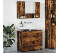 ULUYYUC Ensemble de salle de bain 2 pièces : meuble sous-vasque 76,5 x 35 x 64 cm avec armoire à miroir, chêne fumé, matériau du bois, poignées en métal, pour petites salles de bains