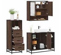 ULUYYUC Ensemble de salle de bain 3 pièces - Chêne marron - 65 x 20 x 60 cm - Armoire à miroir - Cadre en métal - Peu encombrant