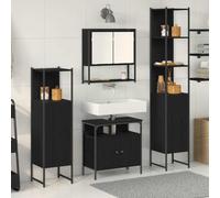 ULUYYUC Ensemble de salle de bain 4 pièces - Chêne noir - 33 x 33 x 185 cm - Montage mural - Armoire à miroir - Meuble sous-lavabo - Étagère de salle de bain pour petites salles de bain