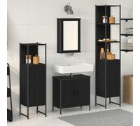 ULUYYUC Ensemble de salle de bain 4 pièces - Noir - 33 x 33 x 185,5 cm - Avec miroir - Lavabo - Armoire haute pour petites et grandes salles de bains