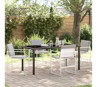 ULUYYUC Ensemble Salle à Manger Jardin 5 pcs 160x80x73 cm Table Verre trempé textilène Acier Blanc Pliable Moderne UV Robuste pour terrasse Balcon Camping