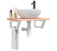 ULUYYUC Étagère de lavabo murale, 60 x 40 cm, en bois de hêtre massif, trapèze en acier, charge maximale : 100 kg, moderne, peu encombrante, pour petites salles de bains, toilettes et toilettes