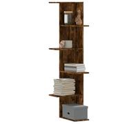 ULUYYUC Étagère murale d'angle en bois - 36,5 x 36,5 x 140 cm - Chêne fumé - Étagère murale stable avec grande capacité de charge jusqu'à 60 kg - Étagère flottante pour salon, chambre à coucher et