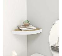 ULUYYUC Étagère murale d'angle flottante en MDF design panneaux en nid d'abeille avec métal 35 x 35 x 3 8 cm Chêne et blanc Système de montage invisible pour livres, décoration et objets de collection