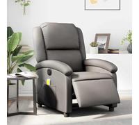 ULUYYUC Fauteuil de Massage inclinable électrique Gris Cuir véritable 71x86,5x99,5 cm, 6 Points de Vibration, Repose-Pied réglable, Confort Salon Chambre