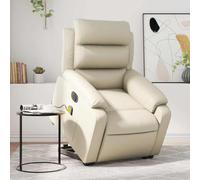 ULUYYUC Fauteuil électrique inclinable crème 75x93x100 cm Cuir PU Respirant, 6 Points de Massage, Repose-Pied motorisé, Structure Bois-métal, capacité 110 kg, pour Salon Chambre Relaxation