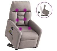ULUYYUC Fauteuil Inclinable de Massage Taupe 72x90x99 cm, Fonction Levage Électrique & Vibrations 6 Points, Tissu Polyester Respirant, Porte-Gobelets, Repose-Pieds Manuel, pour Salon Chambre