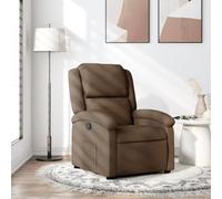 ULUYYUC Fauteuil inclinable Marron 71 x 86,5 x 99,5 cm en Tissu Respirant, Structure Bois+métal, Dossier réglable 135°, Poche latérale, capacité 110 kg, Design Cosy pour Salon Chambre Bureau