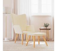 ULUYYUC Fauteuil Relax crème 61,5x69x95,5 cm avec Repose-Pied, Tissu Polyester, Pieds hévéa et Acier, Confort Salon Chambre Coiffeuse Design Moderne pour intérieur