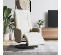 ULUYYUC Fauteuil Salon Crème 71 x 90 x 105 cm en Similicuir, Fonction Inclinaison Manuelle et 6 Points de Massage Vibrants, Chaise Pivotante à 360° avec Repose-Pied pour Salon ou Chambre