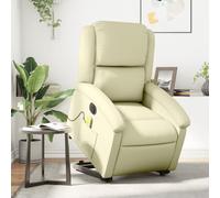 ULUYYUC Fauteuil Salon Relax électrique crème en Cuir véritable 71x86,5x99,5 cm avec Repose-Pied réglable, 6 Points de Massage et Levage Assistance, Design Chaleureux pour Salon et Chambre