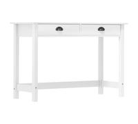 ULUYYUC Hill Table console en pin avec 2 tiroirs Blanc 110 x 45 x 74 cm | Table d'appoint fine en bois véritable avec deux tiroirs pour couloir, chambre à coucher et salle de maquillage dans un style