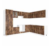 ULUYYUC Kalmar Lot de 14 armoires de cuisine en bois de chêne fumé 80 x 46 x 82 cm Design moderne avec beaucoup d'espace de rangement Mini cuisine île de cuisine pour petites cuisines