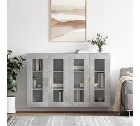 ULUYYUC Lot 2 Armoires Murales Gris Béton 69,5x34x90 cm en Bois d Ingénierie Résistant et Verre Transparent Design Moderne pour Cuisine Salon Salle à Manger Bureau Rangement Pratique et Élégant