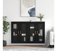 ULUYYUC Lot 2 Armoires Murales Noires 69,5x34x90 cm en Bois d'ingénierie & Verre, Meuble de Rangement Cuisine ou Buffet Salon avec Façade Vitrée, Design Moderne et Solide pour Maison Entière