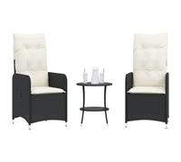 ULUYYUC Lot 2 chaises Jardin inclinables avec Table Basse en résine tressée Noire 54,5 x 58,5 x 92 cm Dossier réglable Coussin crème Amovible pour Balcon terrasse Camping