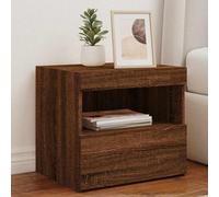 ULUYYUC Lot 2 Tables de Chevet LED chêne Marron 50x40x45 cm avec Plateau décoratif et Rangement intégré, Meuble Chambre Moderne et lumières RVB réglables pour lit Salon Bureau