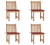 ULUYYUC Lot 4 Chaises de Jardin Extérieur en Teck Massif 50x53x90 cm avec Coussin Bordeaux 100% Polyester, Fauteuil Confortable Terrasse Balcon Camping, Robuste et Style Naturel pour Maison Plage