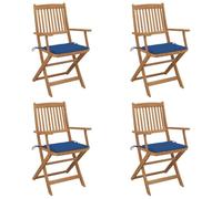 ULUYYUC Lot 4 Chaises Pliantes Jardin Bois Acacia Massif 54x57x91 cm avec Coussin Royal 40x40x4 cm Robuste Finition Huilée Camping Terrasse Balcon Bain de Soleil