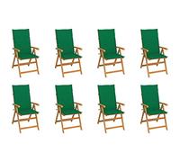 ULUYYUC Lot 8 chaises de Jardin extérieur inclinables en Teck avec Coussin Vert 7 Positions Pliables 57x71,5x100 cm Robustes pour terrasse Balcon Camping