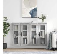 ULUYYUC Lot de 2 armoires murales Sonoma Gris 69,5x34x90 cm en Bois d'ingénierie Porte vitrée, Meuble de Rangement Cuisine Salon ou Bureau, Design Mural Gain de Place pour Salle à Manger et Chambre