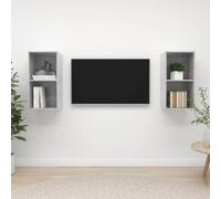 ULUYYUC Lot de 2 armoires télé en bois - Gris béton - 37 x 37 x 72 cm - Avec montage mural et espace de rangement pour le salon