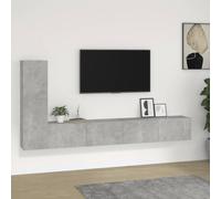 ULUYYUC Lot de 2 armoires télé - Gris béton - 100 x 30 x 30 cm - 30,5 x 30 x 110 cm - 1 meuble bas moderne en bois avec espace de rangement pour salon