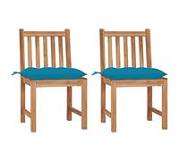 ULUYYUC Lot de 2 Chaises de Jardin en Teck Massif 50x53x90 cm avec Coussin Bleu Clair 7 cm, Chaise Exterieur Pliable Moderne Robuste pour Terrasse Balcon Camping