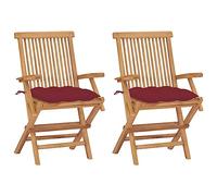 ULUYYUC Lot de 2 Chaises de Jardin Pliantes en Teck Massif avec Coussins Bordeaux Lot de 2 Fauteuils d'extérieur Confortables et Robuste pour Terrasse Balcon et Camping 55 x 60 x 89 cm
