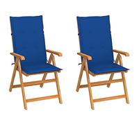 ULUYYUC Lot de 2 Chaises de Jardin Pliantes en Teck Massif avec Dossier 7 Positions Bleu Royal Coussins Inclus 57x71,5x100 cm Fauteuil Relax Exterieur Robuste et Léger pour Balcon Terrasse Camping