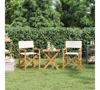 ULUYYUC Lot de 2 Chaises de Réalisateur Pliantes en Teck Massif 57x54,5x85 cm Accoudoirs Confort Crème Tissu Polyester Robustes pour Jardin Terrasse Balcon Camping