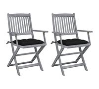 ULUYYUC Lot de 2 Chaises Pliantes Jardin Extérieur en Bois d’Acacia Gris Délavé avec Coussins 54x57x91 cm 110 kg Finition Moderne pour Terrasse Balcon Camping Salle à Manger