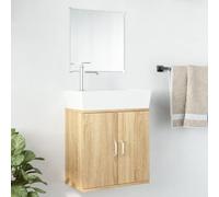 ULUYYUC Lot de 2 meubles de salle de bain - 48 x 25 x 48 cm - Chêne - Verre - Design moderne - Avec miroir - Montage mural - Pour petites salles de bains et WC d'invités