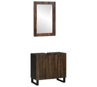 ULUYYUC Lot de 2 meubles de salle de bain - Moderne - Miroir plat - 50 x 70 cm - Lavabo - 62 x 33 x 58 cm - Bois - Marron noyer - Grand espace de rangement pour les petites salles de bain et WC